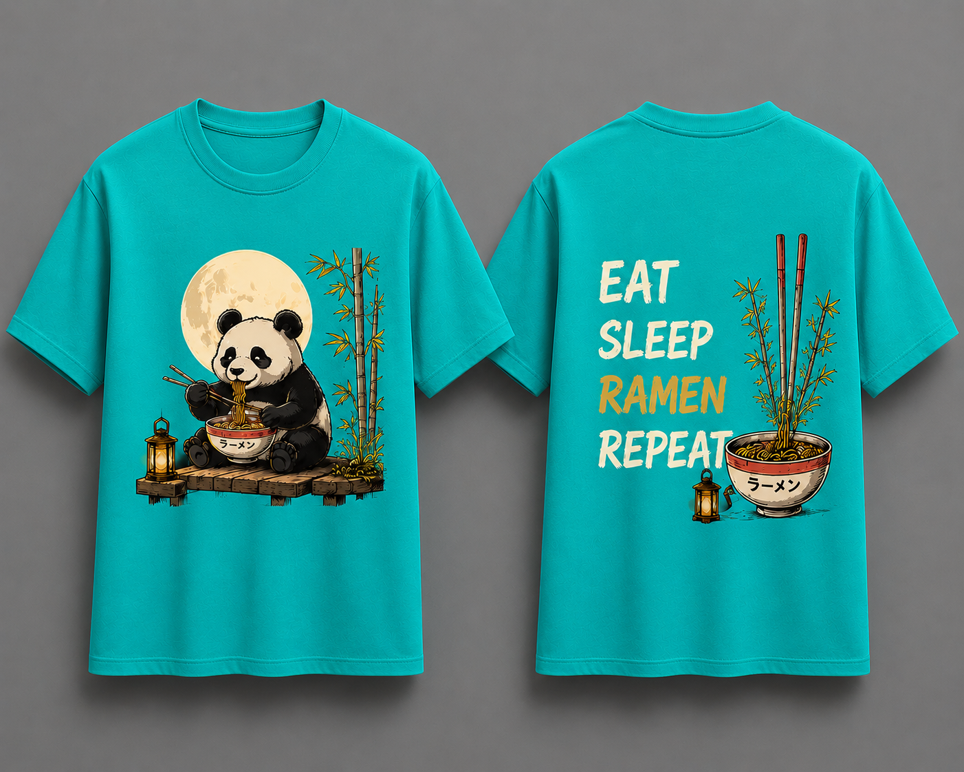 Ramen Panda Dual Graphics Cotton T Shirt