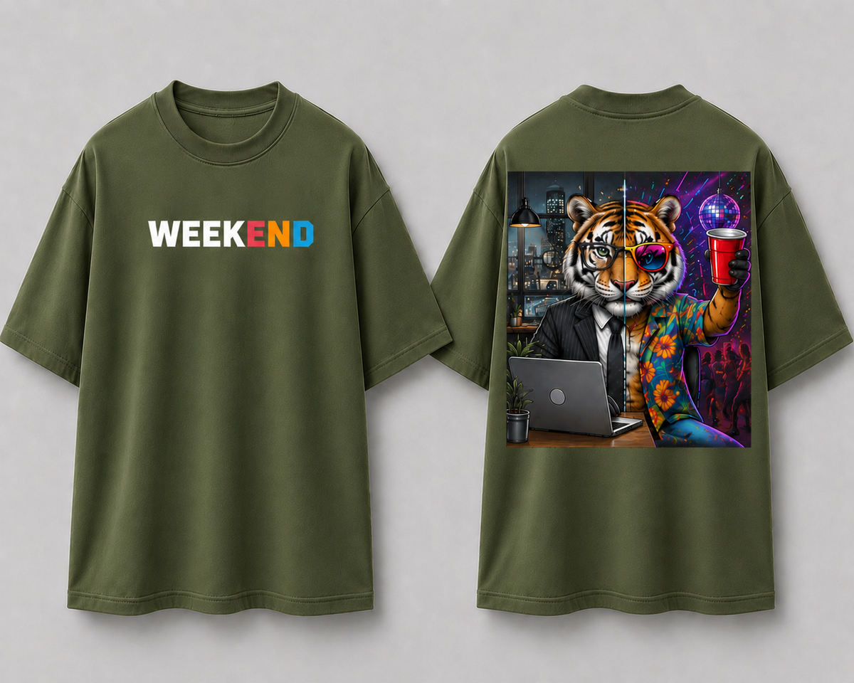 Weekend Tiger Dual Persona Oversized T Shirt