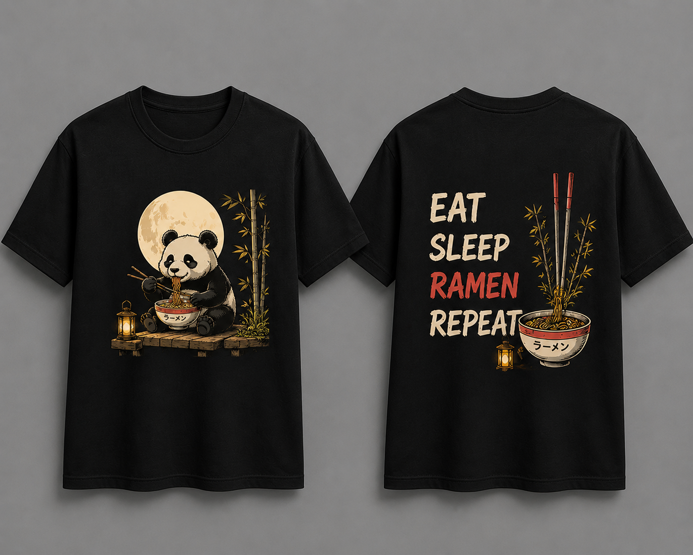 Ramen Panda Dual Graphics Cotton T Shirt