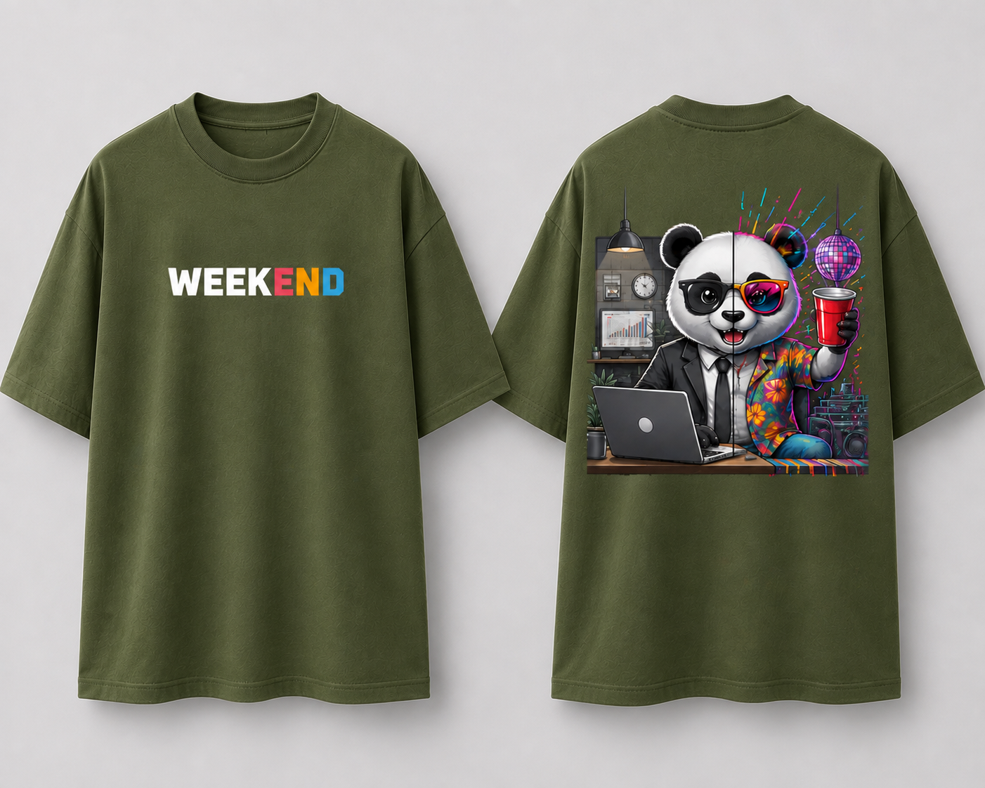 Panda Weekend Dual Persona Oversized Cotton T Shirt
