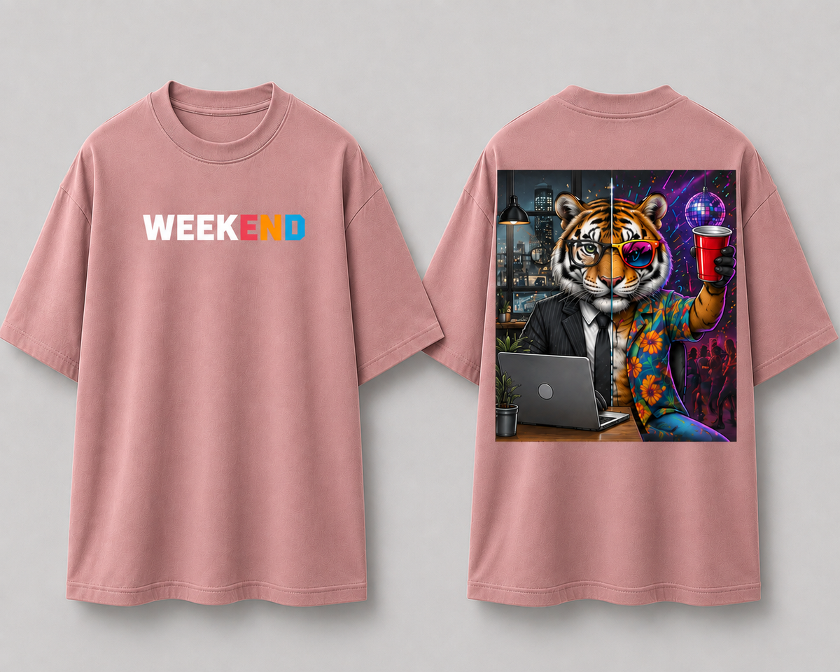 Weekend Tiger Dual Persona Oversized T Shirt