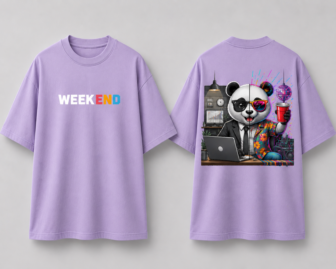 Panda Weekend Dual Persona Oversized Cotton T Shirt