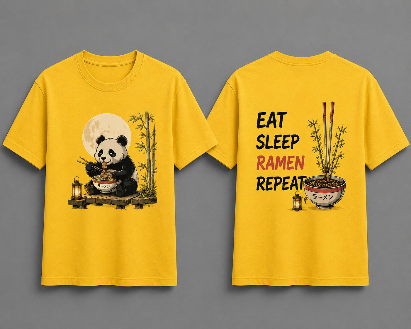 Ramen Panda Dual Graphics Cotton T Shirt