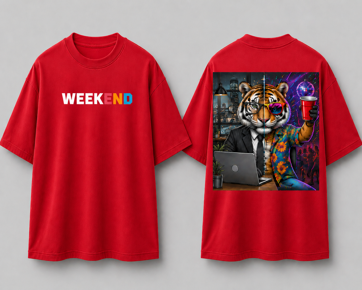 Weekend Tiger Dual Persona Oversized T Shirt