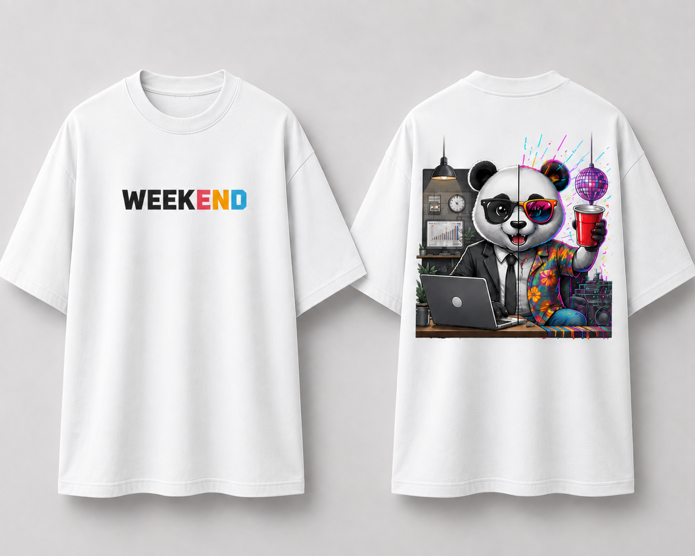 Panda Weekend Dual Persona Oversized Cotton T Shirt