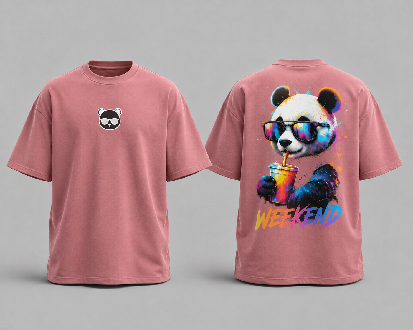 Weekend Cute Panda Oversized Cotton T Shirt