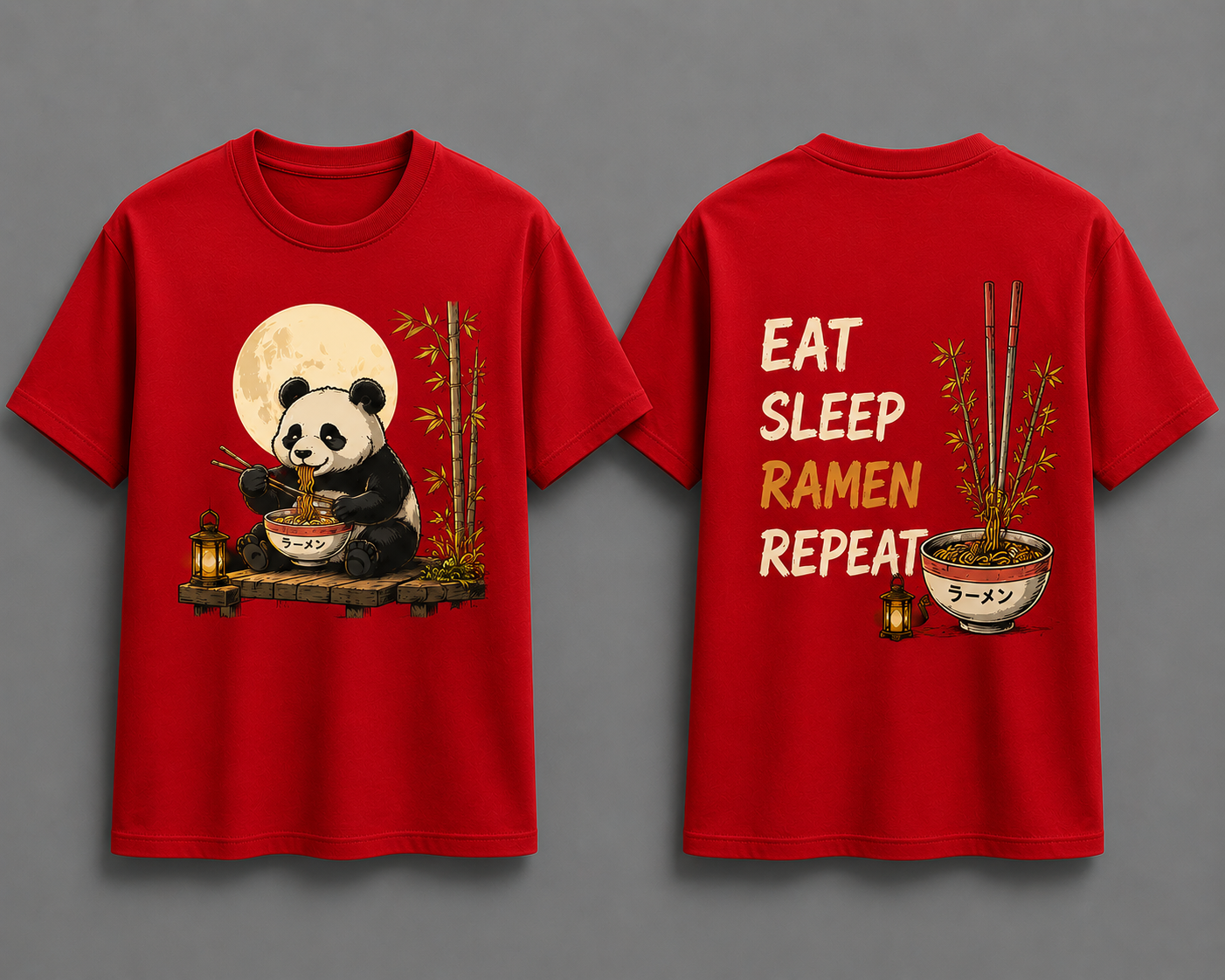 Ramen Panda Dual Graphics Cotton T Shirt