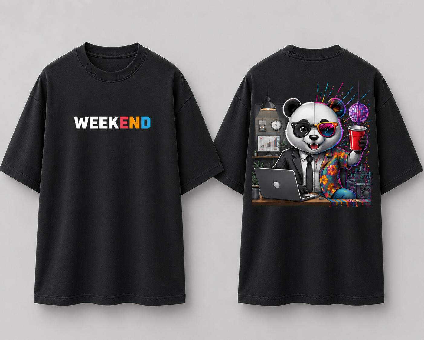 Panda Weekend Dual Persona Oversized Cotton T Shirt