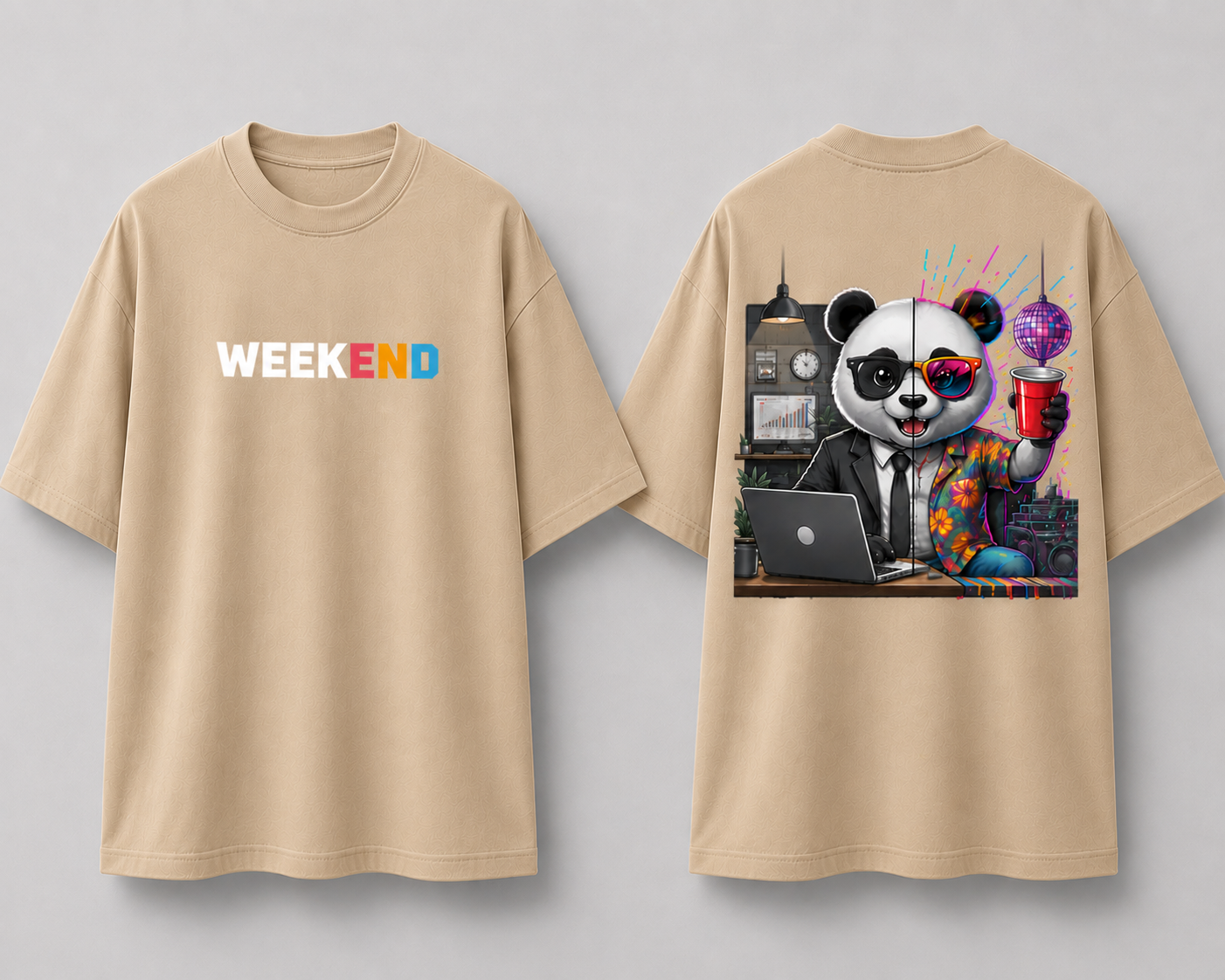 Panda Weekend Dual Persona Oversized Cotton T Shirt