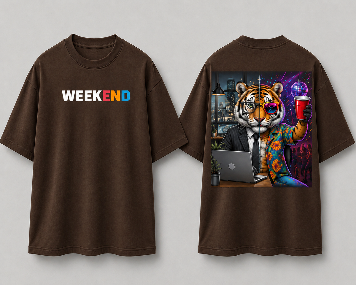 Weekend Tiger Dual Persona Oversized T Shirt