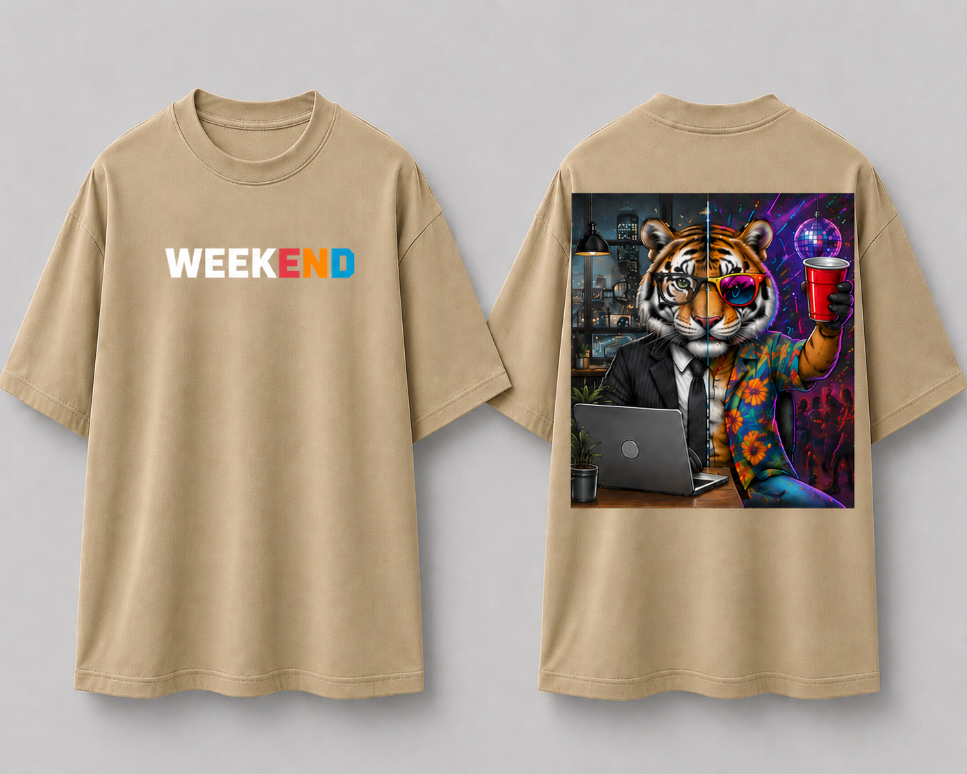 Weekend Tiger Dual Persona Oversized T Shirt