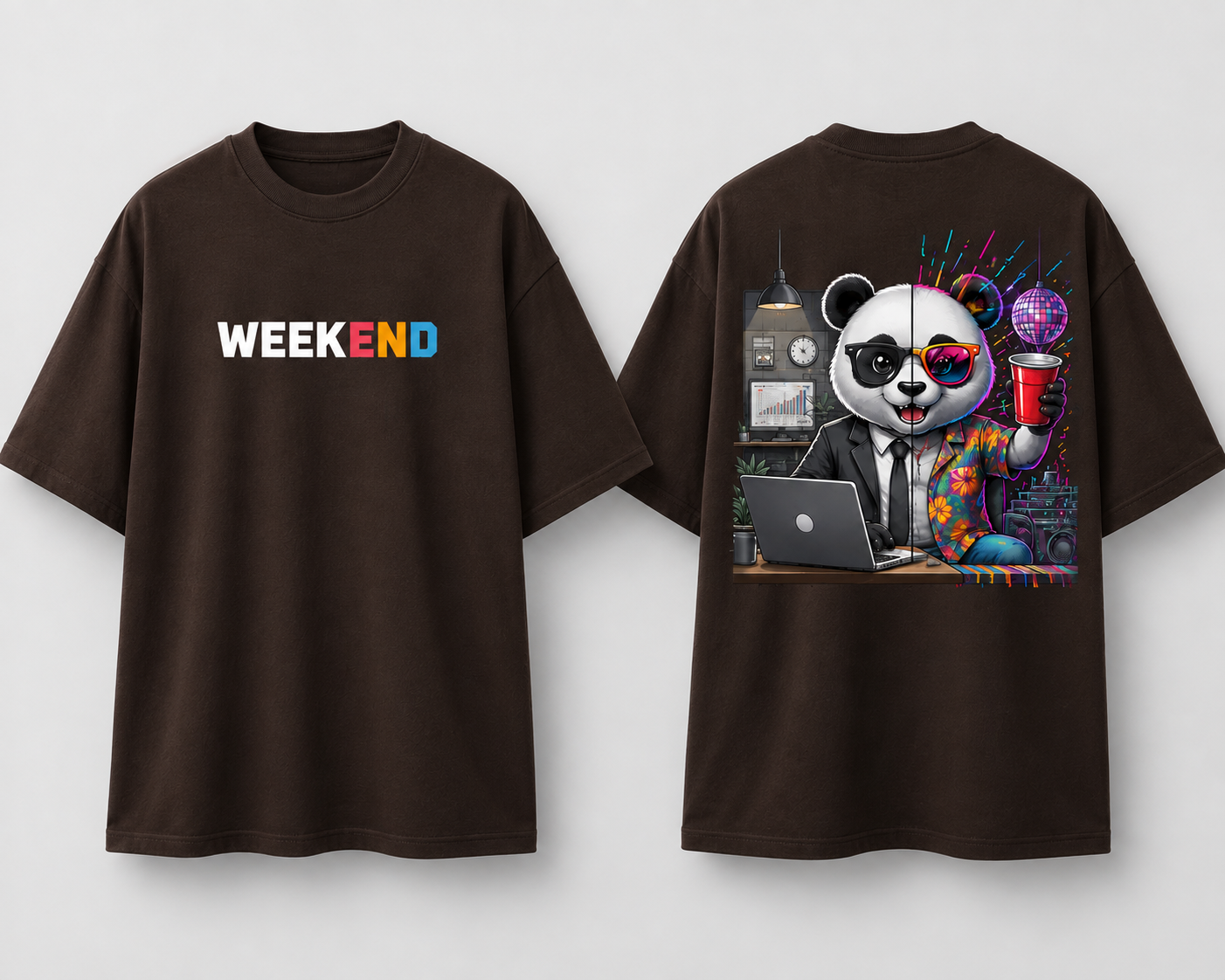 Panda Weekend Dual Persona Oversized Cotton T Shirt
