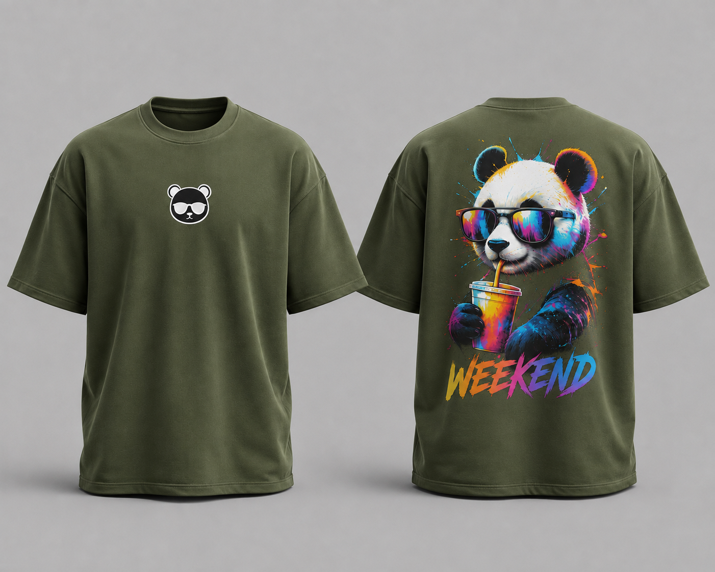 Weekend Cute Panda Oversized Cotton T Shirt