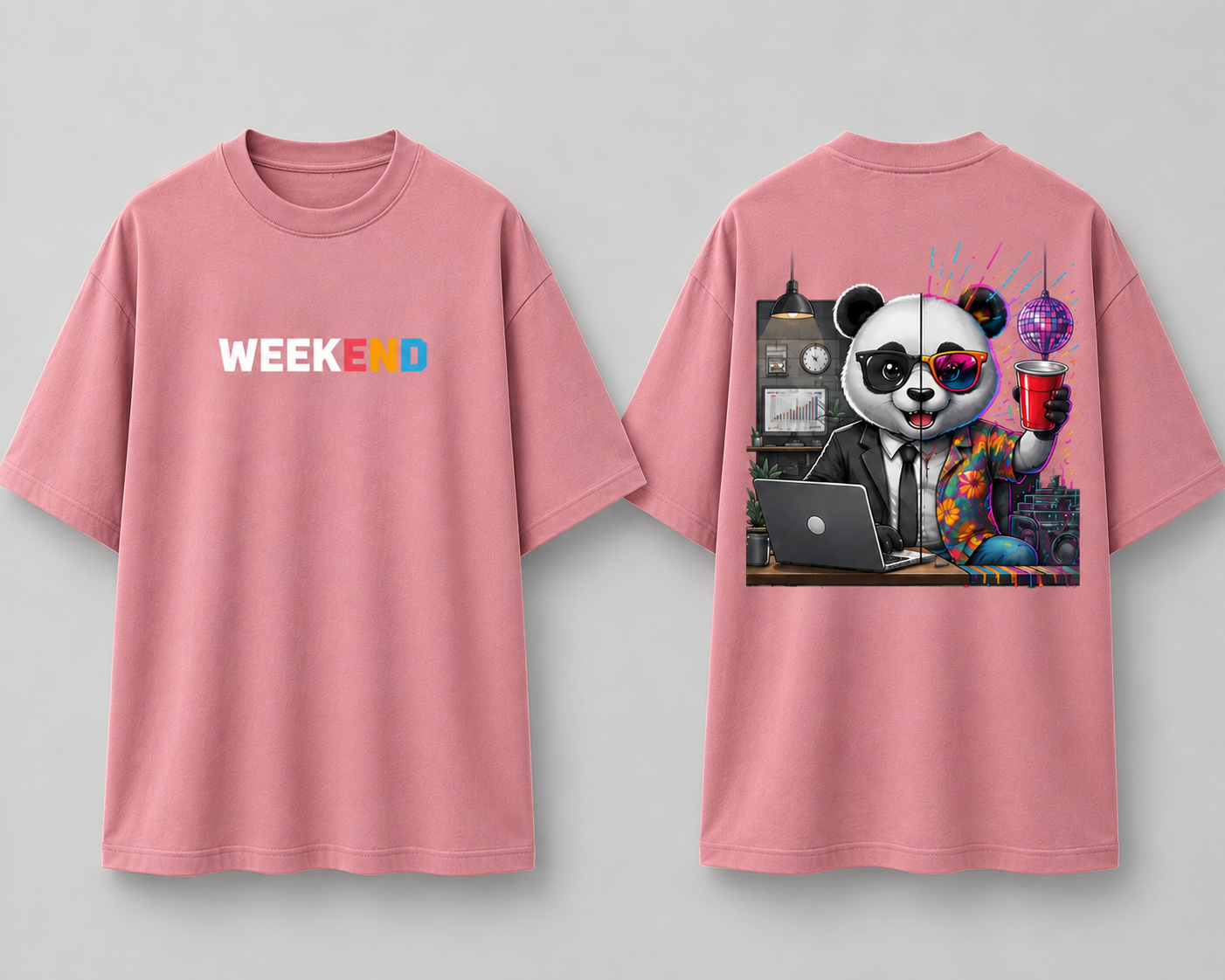 Panda Weekend Dual Persona Oversized Cotton T Shirt