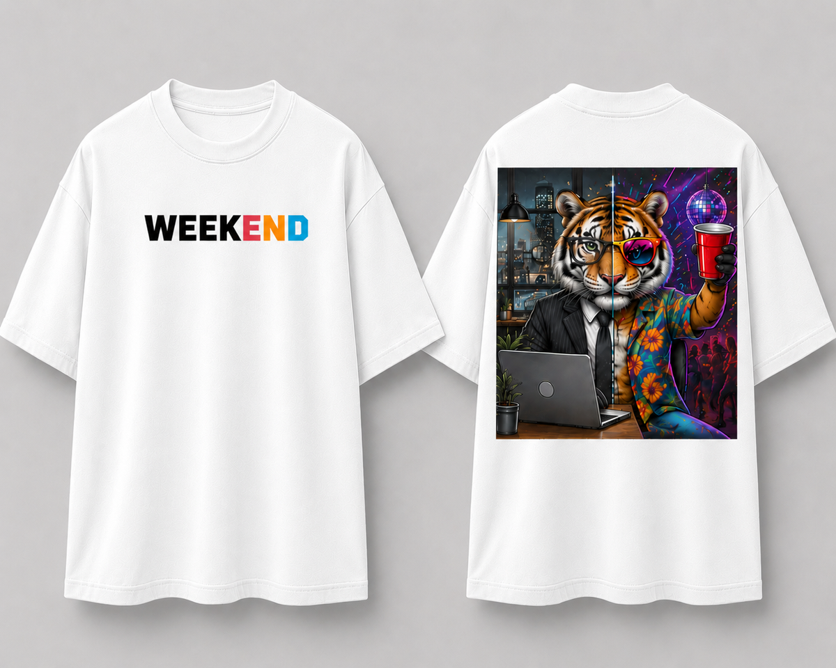 Weekend Tiger Dual Persona Oversized T Shirt