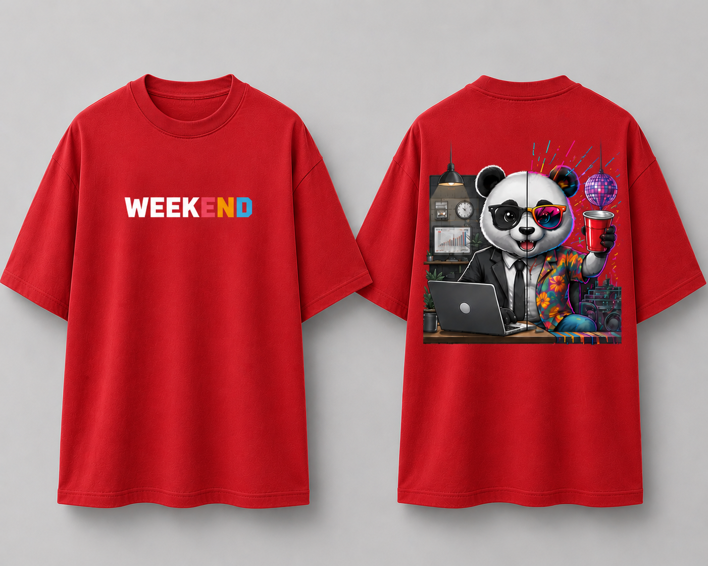 Panda Weekend Dual Persona Oversized Cotton T Shirt