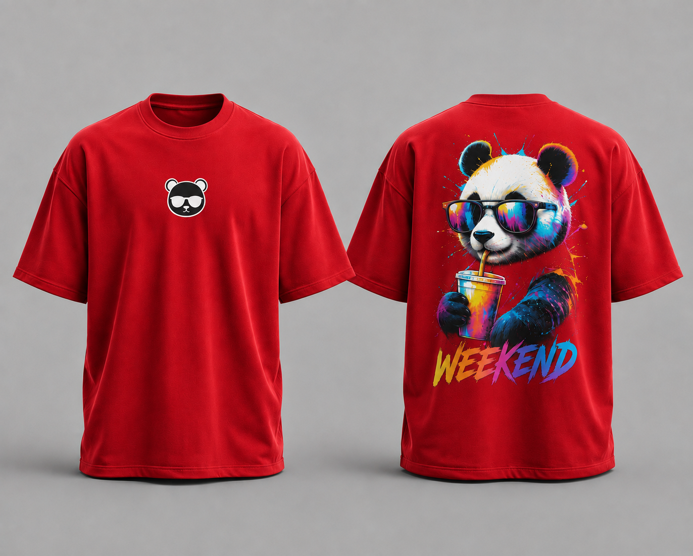 Weekend Cute Panda Oversized Cotton T Shirt